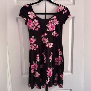 Aeropostale Black Midi Dress with Pink Floral Print